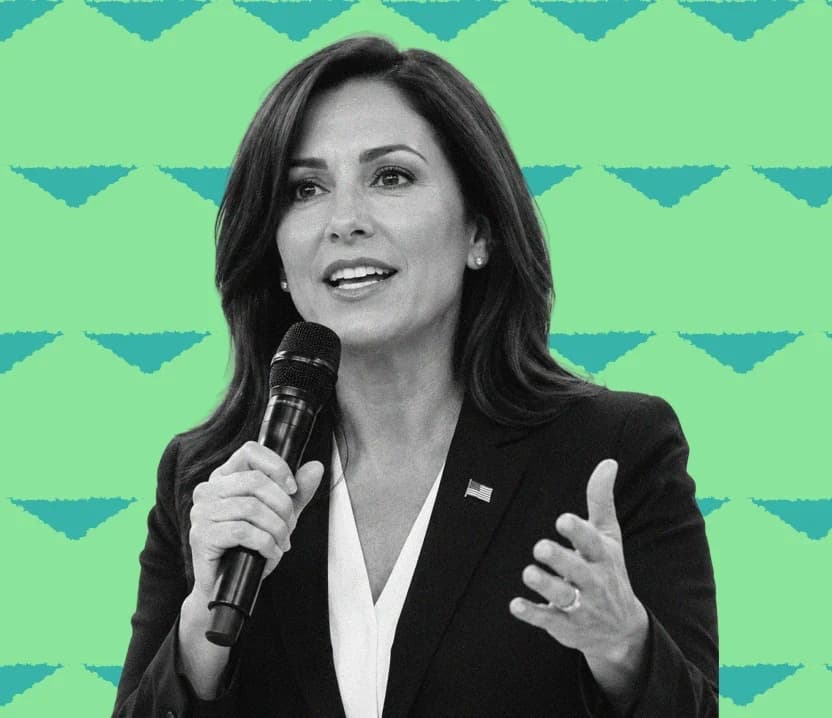 A candidate speaking into a microphone