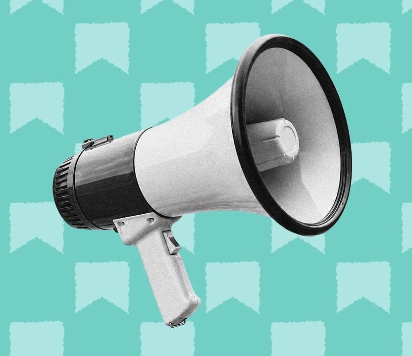 A megaphone on a teal pattern